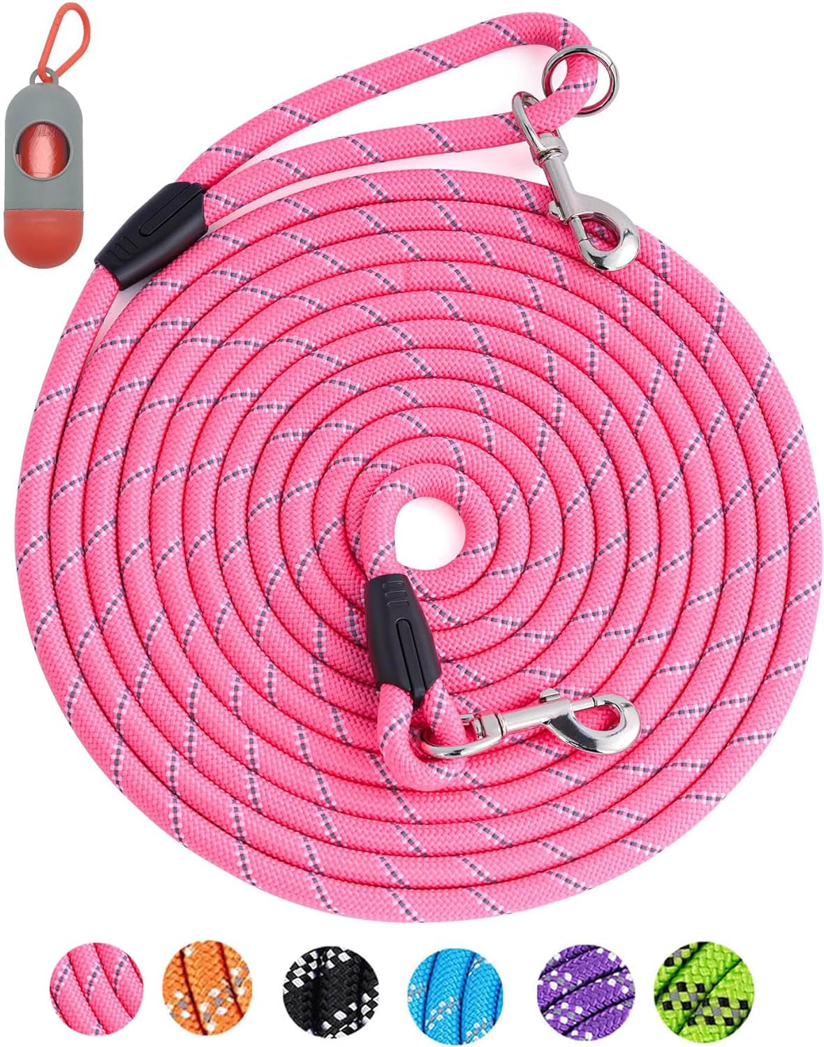 Long Dog Leash for Dog Training 16FT/30FT/50FT/100FT, Reflective Dog Leash with Lockable Hook, Heavy Duty Dog Lead for Large Medium Small Dogs outside Walking, Playing, Camping, or Yard 50FT Pink