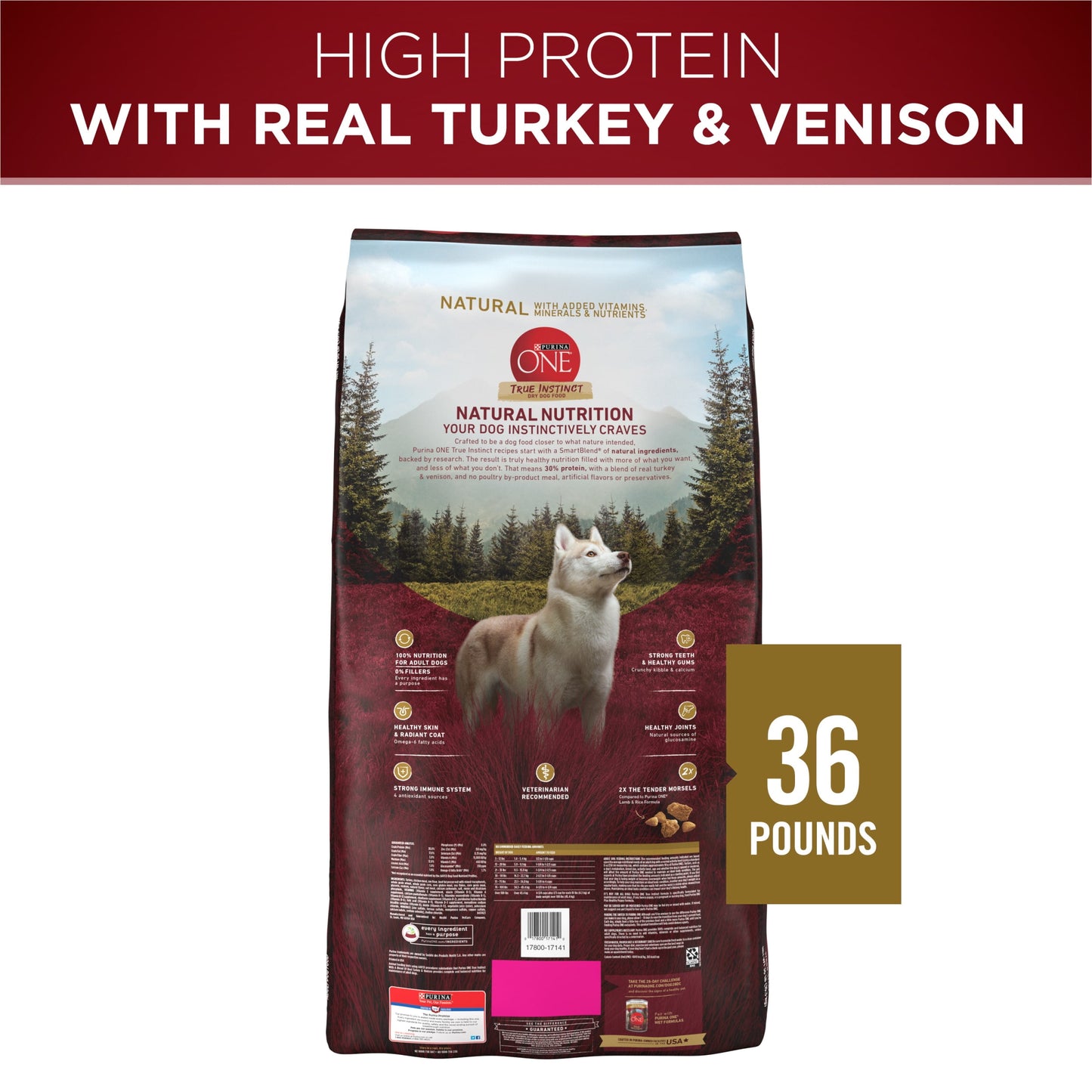 Purina One True Instinct Dry Dog Food for Adult Dogs, Real Turkey & Venison, 36 Lb Bag