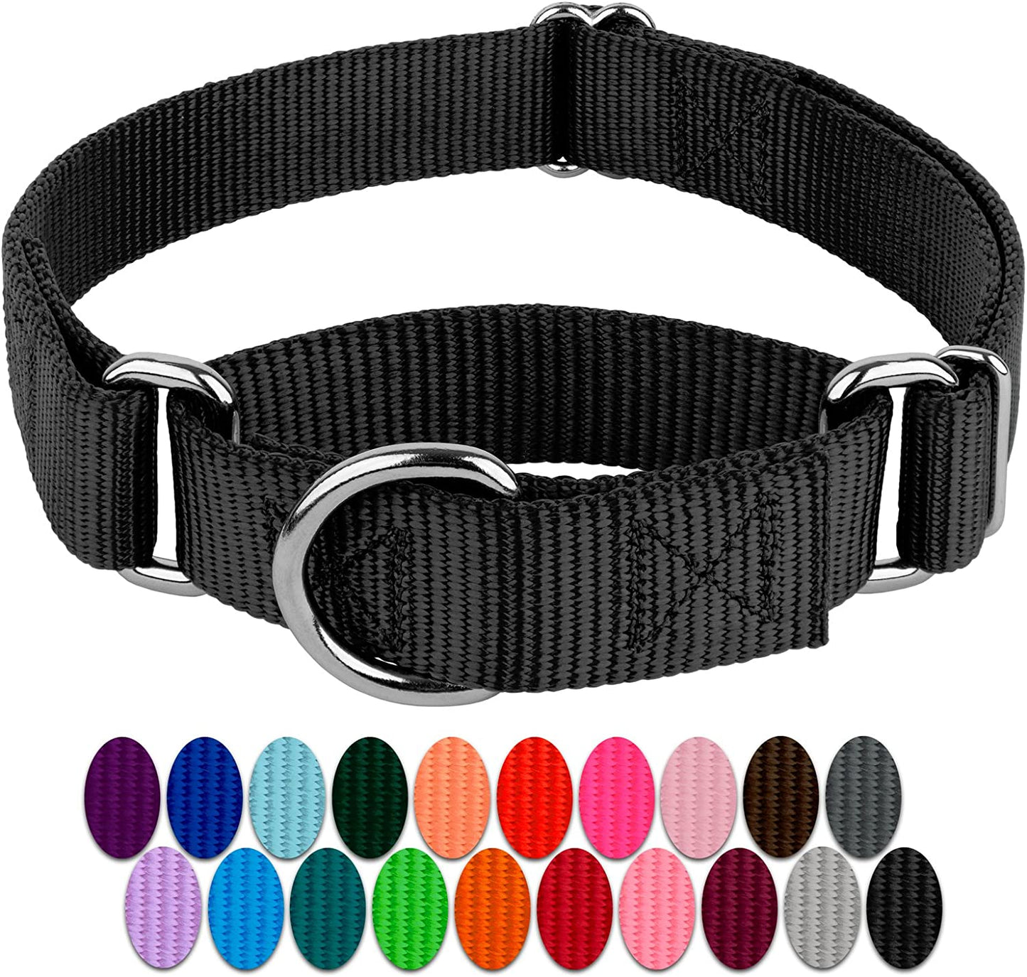 Country Brook Petz - Black Martingale Heavy Duty Nylon Dog Collar - 21 Vibrant Color Options (1 Inch Width, Extra Large)