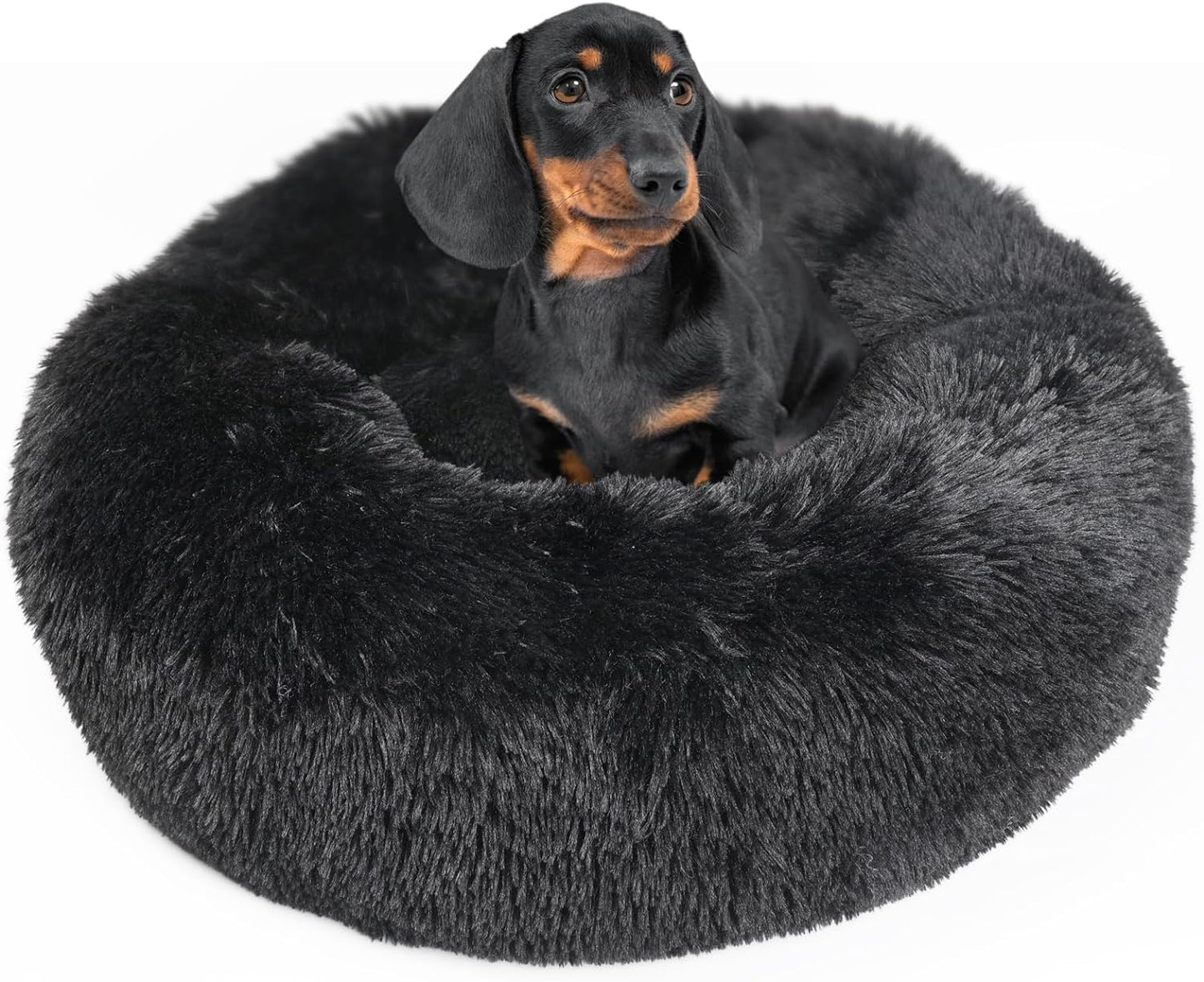 Dog Beds for Medium Dogs Washable Calming Bed for Dogs 28 Inches Black Fluffy and Soft Dog Bed Calm and anti Anxiety Faux Fur round Medium Sized Pet Bed for Dog