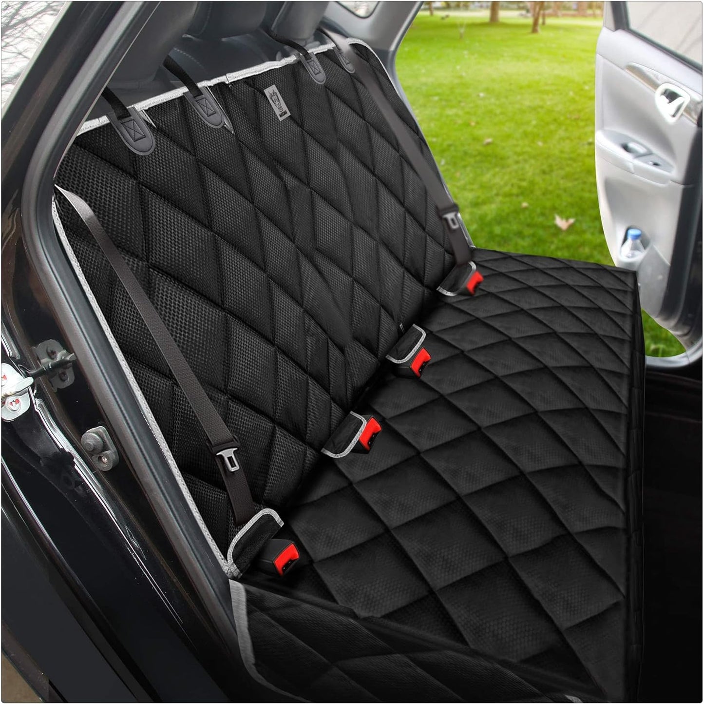 100% Waterproof Bench Car Seat Cover Protector - Strong & Durable,Heavy-Duty and Nonslip Rear Back Seat Cover with Middle Seat Belt,Universal Size Fits for Cars, Trucks & Suvs