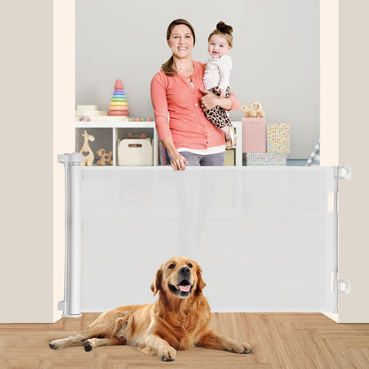 Upgrade 71" Retractable Baby Gates for Stairs, Retractable Dog Gate 34" Tall, Extends to 71" Wide, 6 Foot Retractable Baby Gate, Retractable Gate for Doorways, Hallways, Indoor/Outdoor(White)