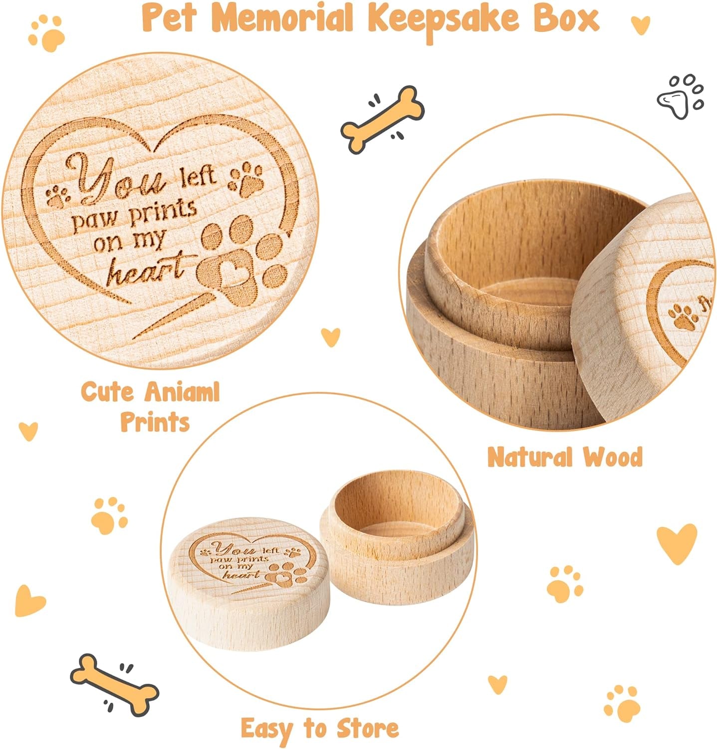 Pet Hair Keepsake Box, Wooden Pet Fur Memorial Box with Cat on Moon Engraving Cat Hair Ashes Container Memorial Urn Pet Supplies Storage Box Pet Loss Sympathy Gifts for Pet Lovers Friends