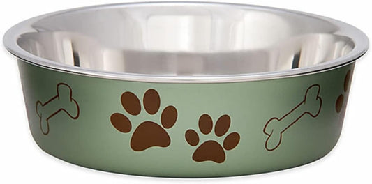 Loving Pets - Bella Bowls - Dog Food Water Bowl No Tip Stainless Steel Pet Bowl No Skid Spill Proof (Extra Large, Artichoke Green)