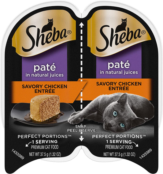 Sheba Perfect Portions Pate in Natural Juices Signature Savory Chicken Entrée Twin Pack Wet Cat Food, 2.6 Oz