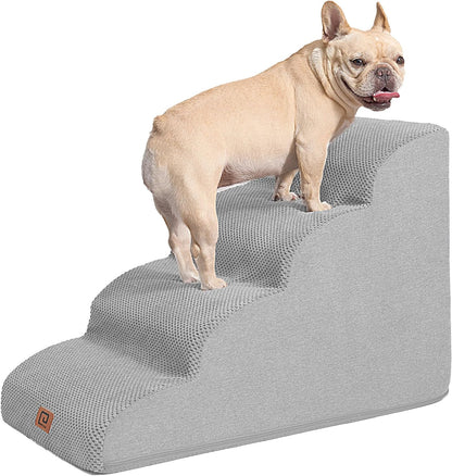 EHEYCIGA Curved Dog Stairs for High Beds 19.7" H, 4-Step Dog Steps for Small Dogs and Cats, Pet Stairs for High Bed Climbing, Non-Slip Balanced Pet Step Indoor, Light Grey