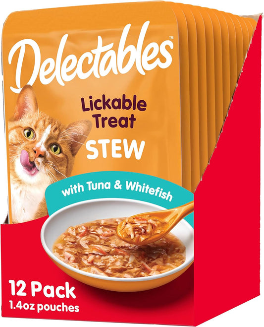 Hartz Delectables Stew Lickable Wet Cat Treats for Adult & Senior Cats, Tuna & Whitefish, 12 Count