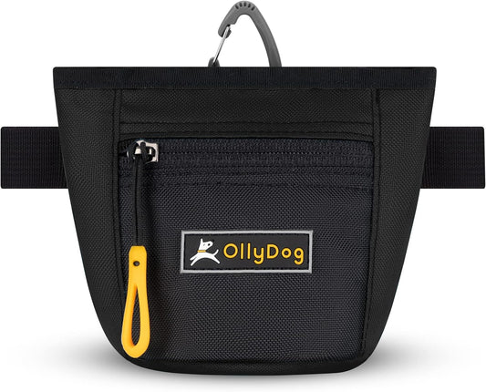 Ollydog Goodie Treat Bag, Dog Treat Pouch, Waist Belt Clip for Hands-Free Training, Magnetic Closure, Dog Training and Behavior Aids, Three Ways to Wear (Raven)