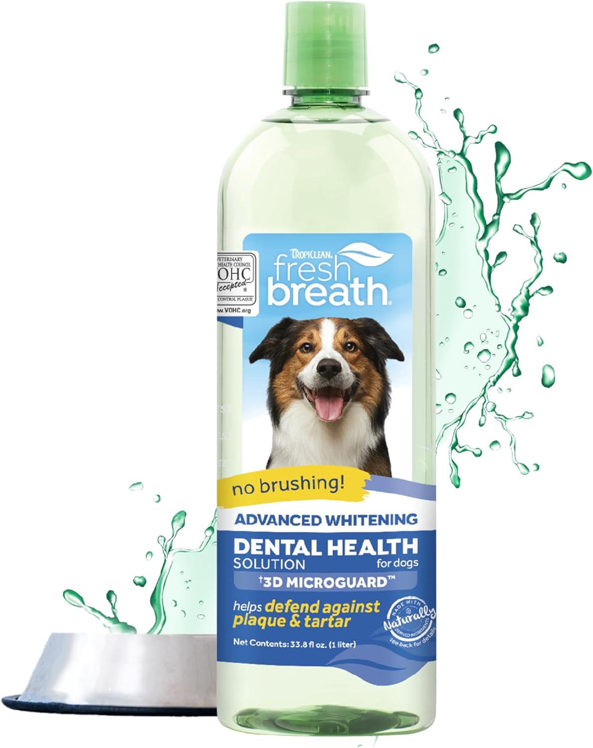 Tropiclean Fresh Breath Advanced Whitening | Dog Oral Care Water Additive | Dog Breath Freshener Additive for Dental Health | VOHC Certified | Made in the USA | 33.8 Oz.