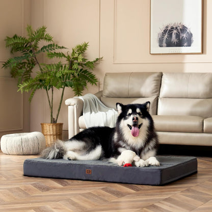 EHEYCIGA Orthopedic Foam Dog Bed for Large Dogs, 35"L X 23"W X 3.5"Th, Light Grey