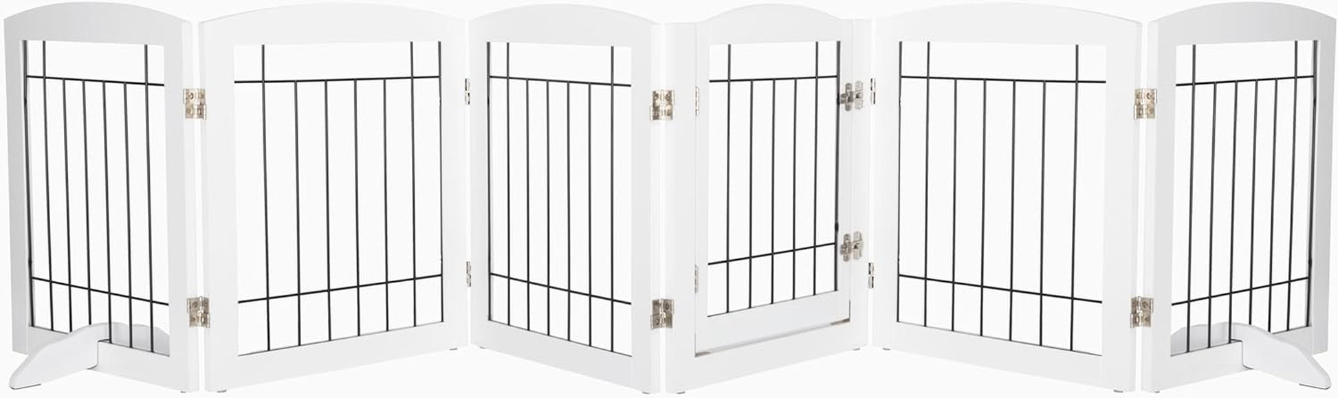 Spirich Extra Wide Dog Gates with Walk through Door, Wooden Freestanding Pet Gate for Dog, Dog Gate for the House, Doorway, Stairs, 120" Wide Pet Puppy Safety Fence with 6 Panels (White)