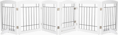 Spirich Extra Wide Dog Gates with Walk through Door, Wooden Freestanding Pet Gate for Dog, Dog Gate for the House, Doorway, Stairs, 120" Wide Pet Puppy Safety Fence with 6 Panels (White)