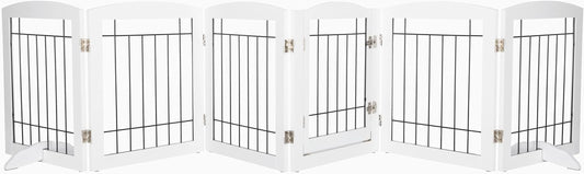 Spirich Extra Wide Dog Gates with Walk through Door, Wooden Freestanding Pet Gate for Dog, Dog Gate for the House, Doorway, Stairs, 120" Wide Pet Puppy Safety Fence with 6 Panels (White)