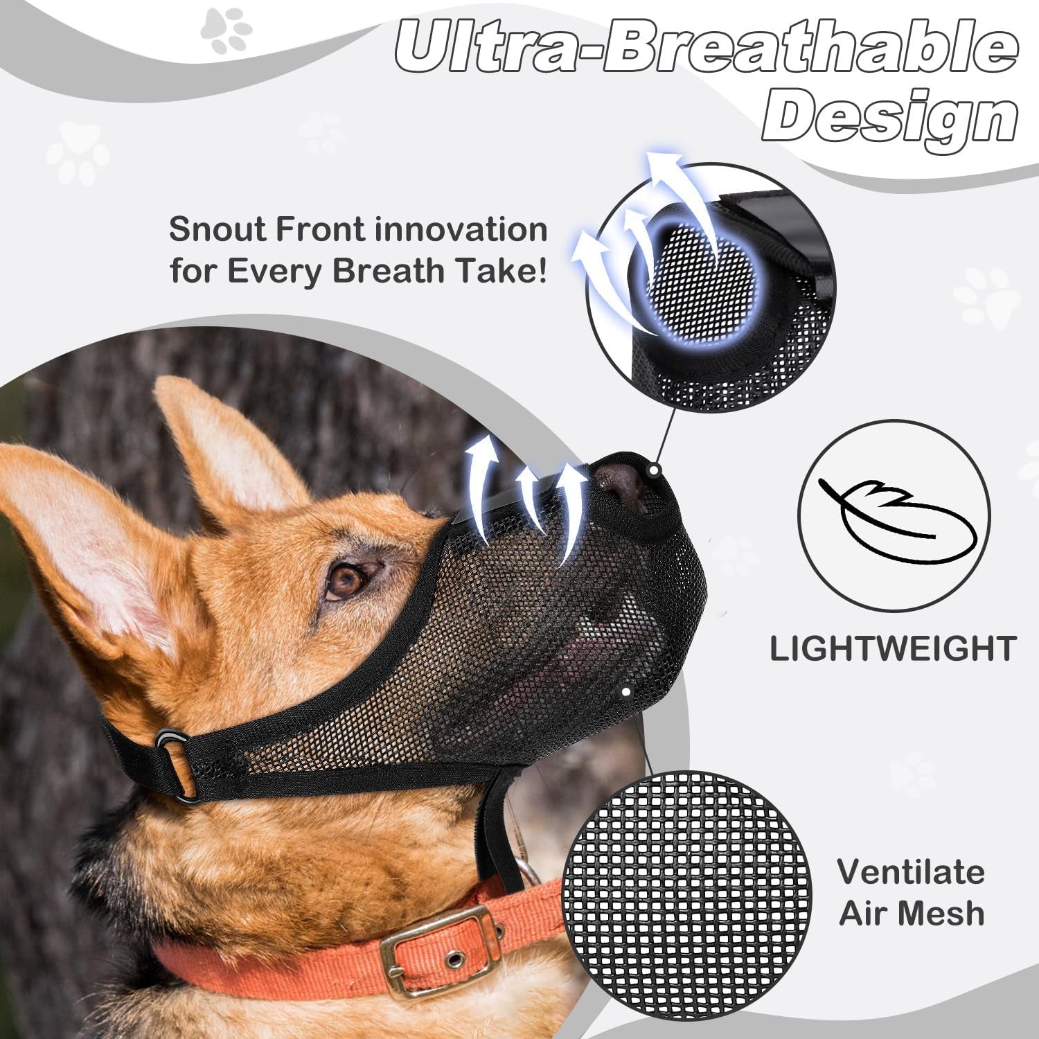 Dog Muzzle, Soft Air Mesh Muzzle for Small Medium Large Dogs anti Biting Barking Chewing Scavenging, Breathable Adjustable Loop Pets Muzzle with Front Opening Design Allows Panting Drinking (Black, L)