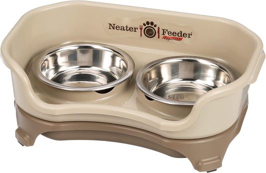 Neater Feeder - Express Model - Mess-Proof Cat Bowls (Cat, Cappuccino) – Made in USA – Elevated, No Spill, Non-Tip, Non-Slip, Raised Stainless Steel Food & Water Pet Bowls