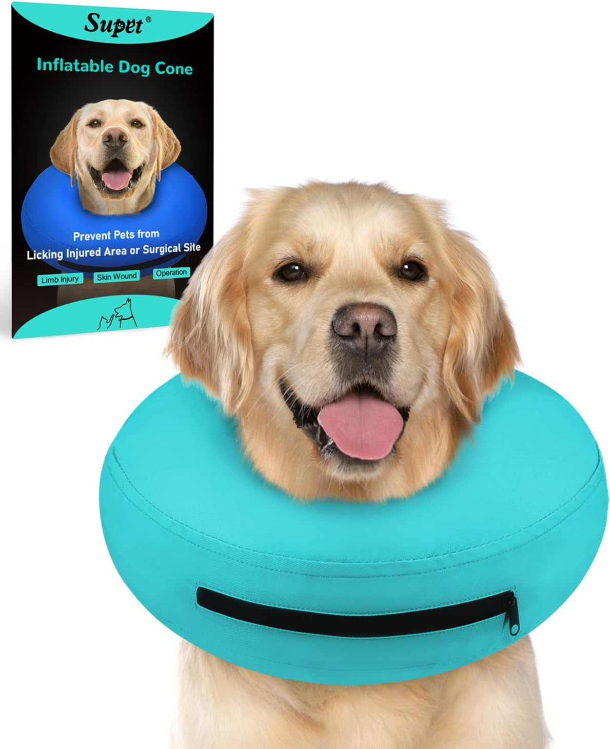 Supet Inflatable Dog Cone Collar Alternative after Surgery, Dog Neck Donut Collar Recovery E Collar to Stop Licking, Soft Dog Cone for Medium Large Dogs