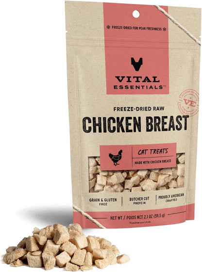 Vital Essentials Freeze Dried Raw Single Ingredient Cat Treats, Chicken Breast, 2.1 Oz