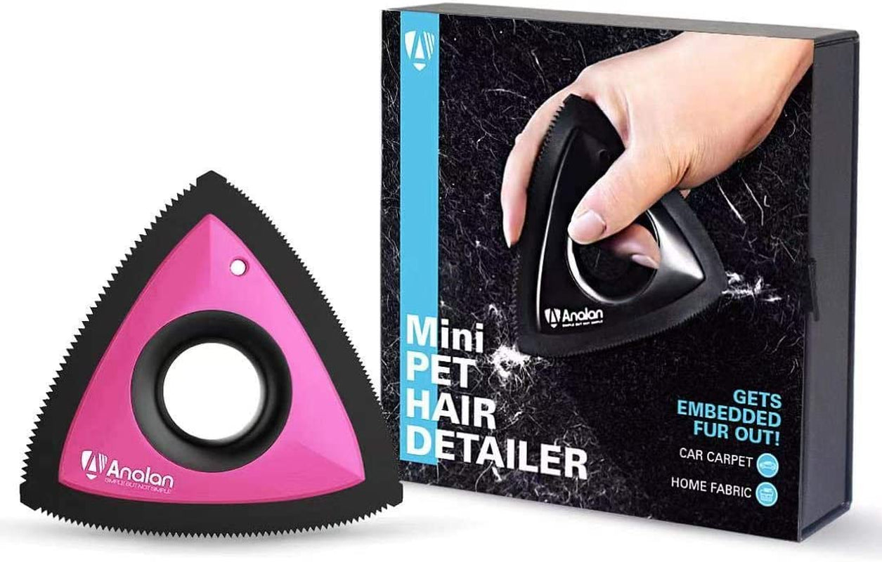 Analan Mini Pet Hair Remover for Car Detailing, Auto Interior, Furniture, Couch, and Carpet, Effective Triangle Carpet Dog Hair Remover - Lint and Fur Cleaning Supplies