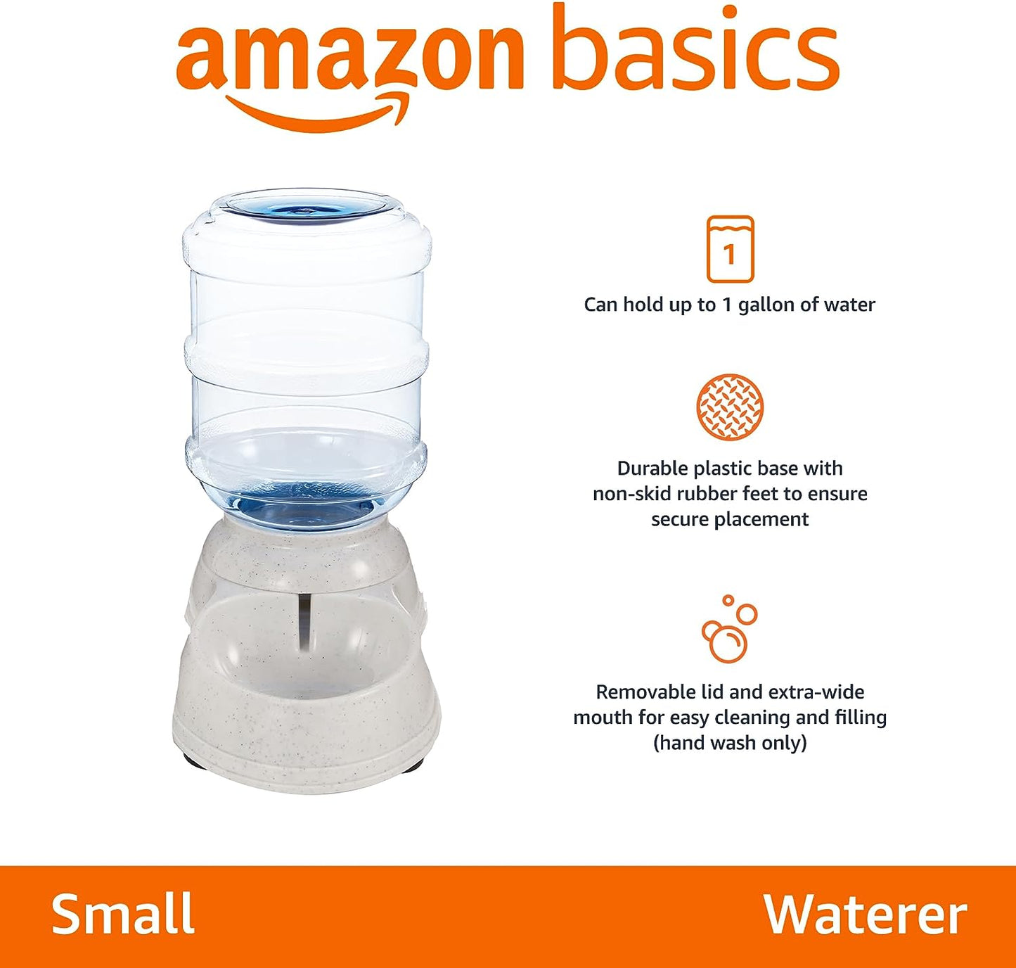 Amazon Basics Gravity Pet Water Dispenser for Cat, Dog, 1 Gallon Capacity, Gray