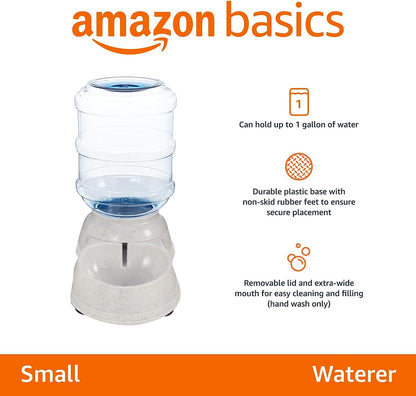 Amazon Basics Automatic Dog Cat Water Dispenser Gravity Feeder and Waterer Set, Large, 12-Pound Food Capacity, 2.5-Gallon, Gray