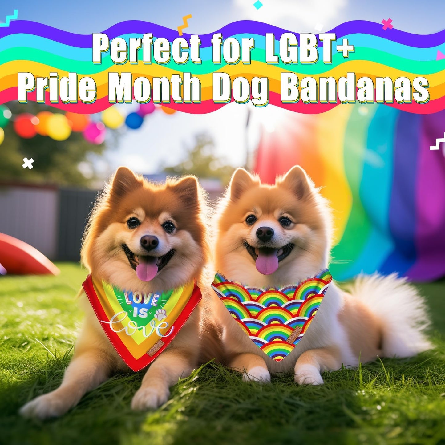 Pride Rainbow Dog Bandanas 2-Piece Set Durable Fabrics Washable and Reversible Love Is Love LGBT+ Pride Bandana for Dogs for Small Medium and Large Breeds (Pride, S)