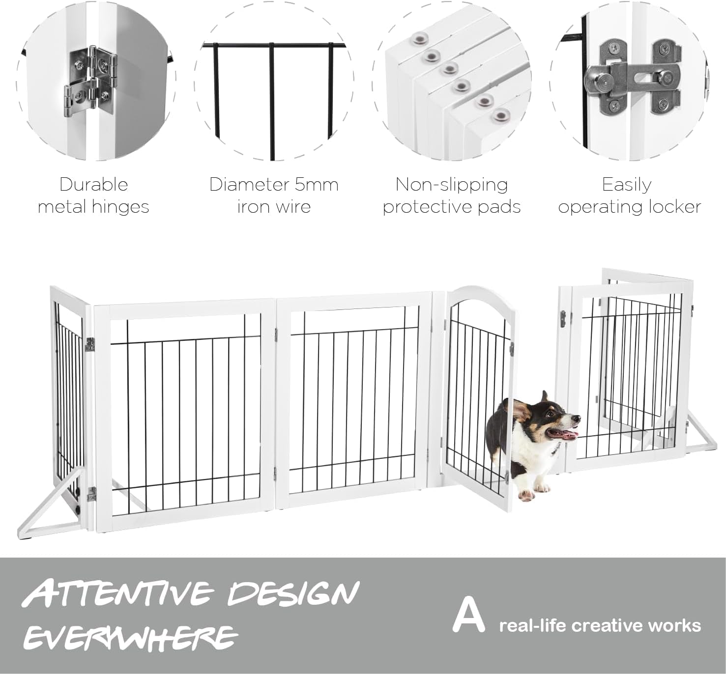 PAWLAND 72” Extra Wide Dog Gate for the House, Doorway, Stairs, Freestanding Foldable Wire Pet Gate, Pet Puppy Safety Fence,30" Height (Espresso, 3 Panels)