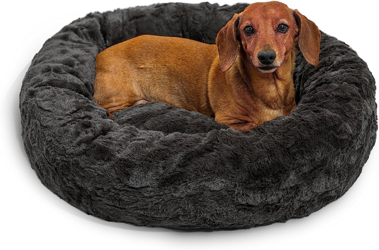 Best Friends by Sheri the Original Calming Donut Cat and Dog Bed in Lux Fur Charcoal Mink, Small 23"