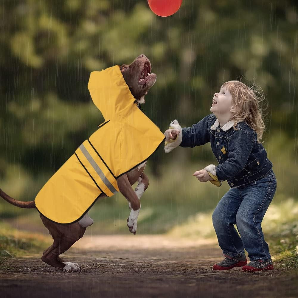 Raincoat Dogs - Waterproof Adjustable Pet Rain Coat Jacket, Lightweight Dog Hooded Rain Slicker Poncho with Reflective Strip for Small Puppies (Yellow, Small)