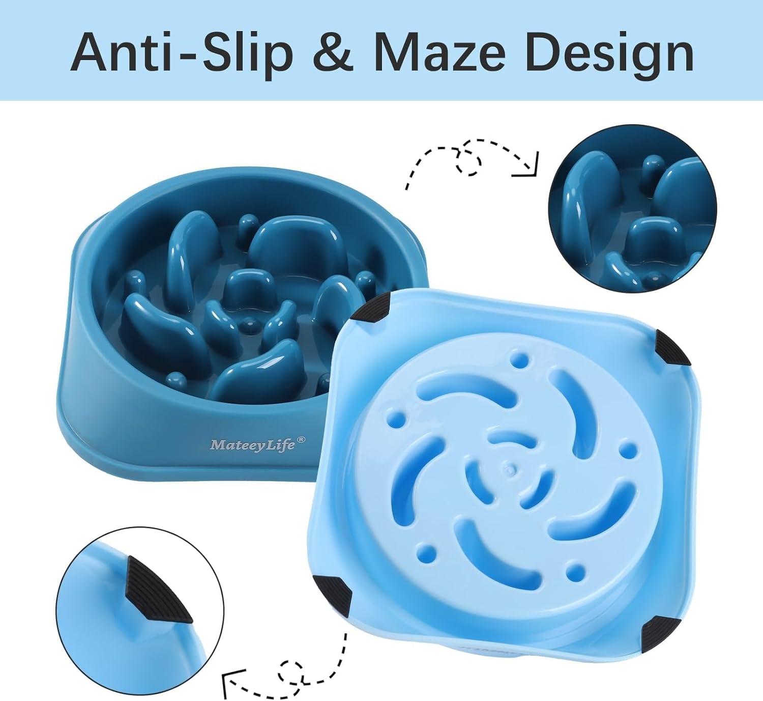 Mateeylife Large Slow Feeder Dog Bowls, Anti-Choking Puzzle Dog Food Bowls, Non Slip Interactive Dog Feeding Bowls Slow down Eating, Bloat Stop Maze Dog Dishes Dog Feeder for Large Breeds Darkblue