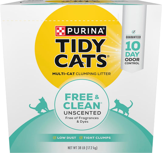 Purina Tidy Cats Clumping Cat Litter, Free & Clean Unscented Multi Cat Litter - 38 Lb. Box