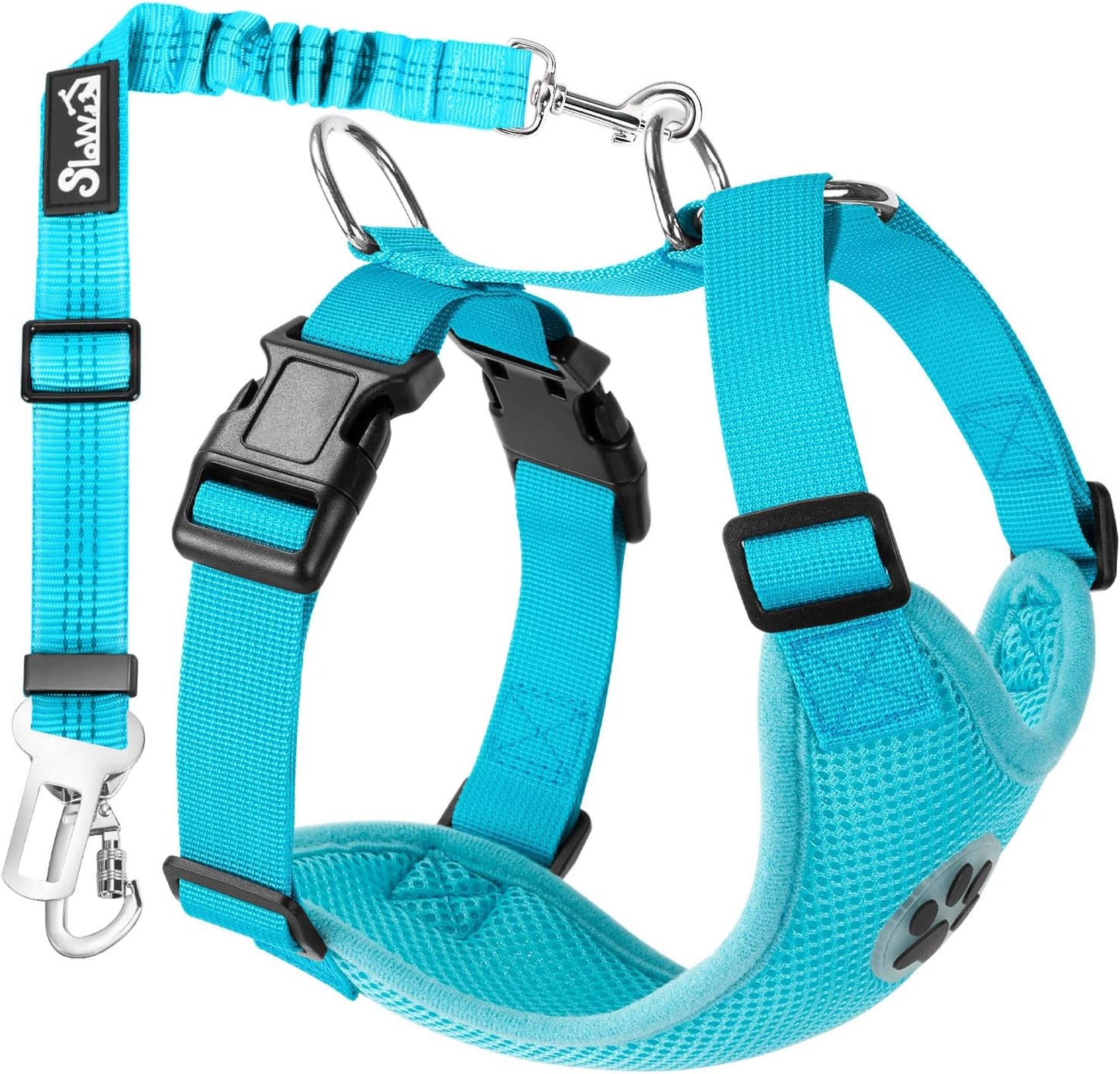 Lukovee Dog Seat Belt for Car, Adjustable Dog Car Harness for Large Medium Small Dogs, Soft Padded & Breathable Mesh Dog Seatbelt with Car Strap and Carabiner(Light Blue Double Clip,Large)