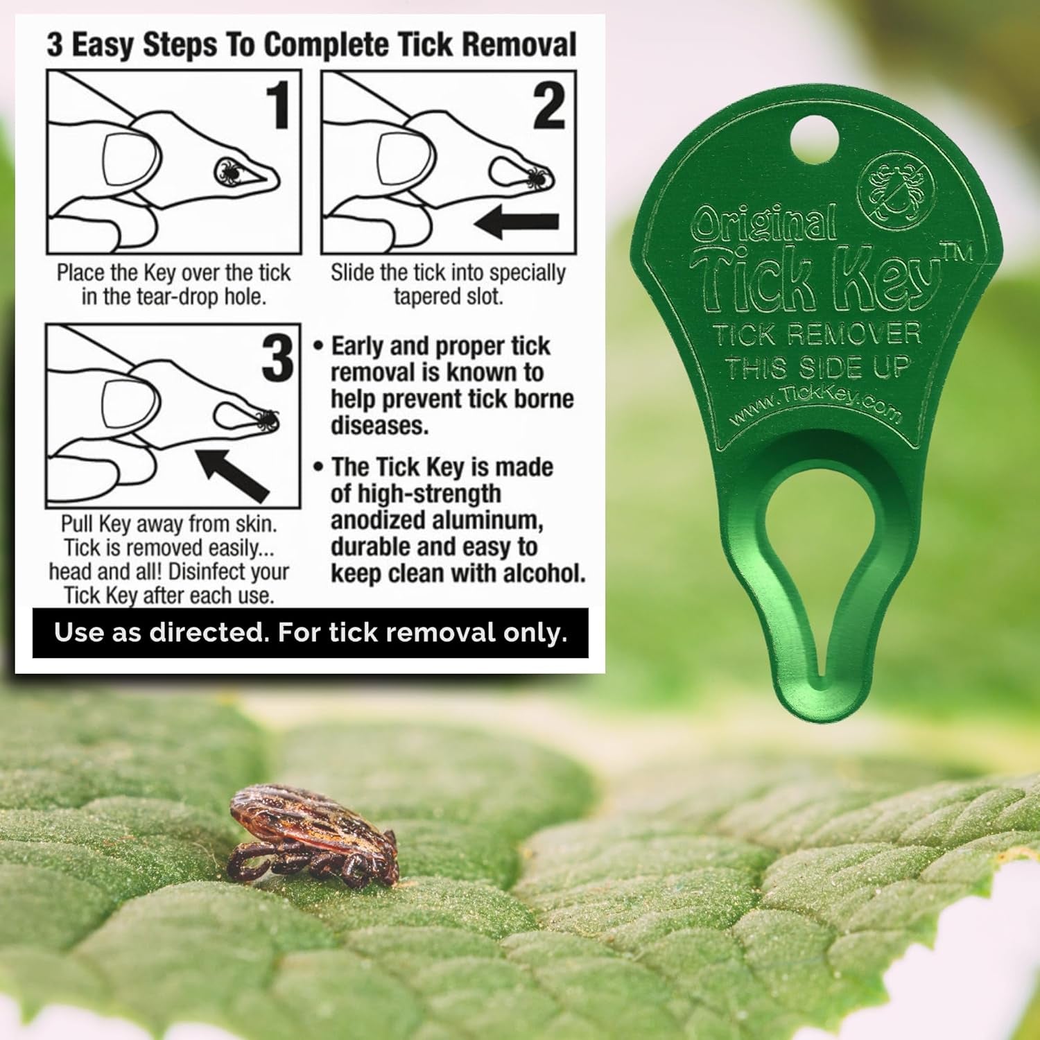 The Original Tick Key - Tick Detaching Device - Portable, Safe and Highly Effective Tick Detaching Tool (Green)