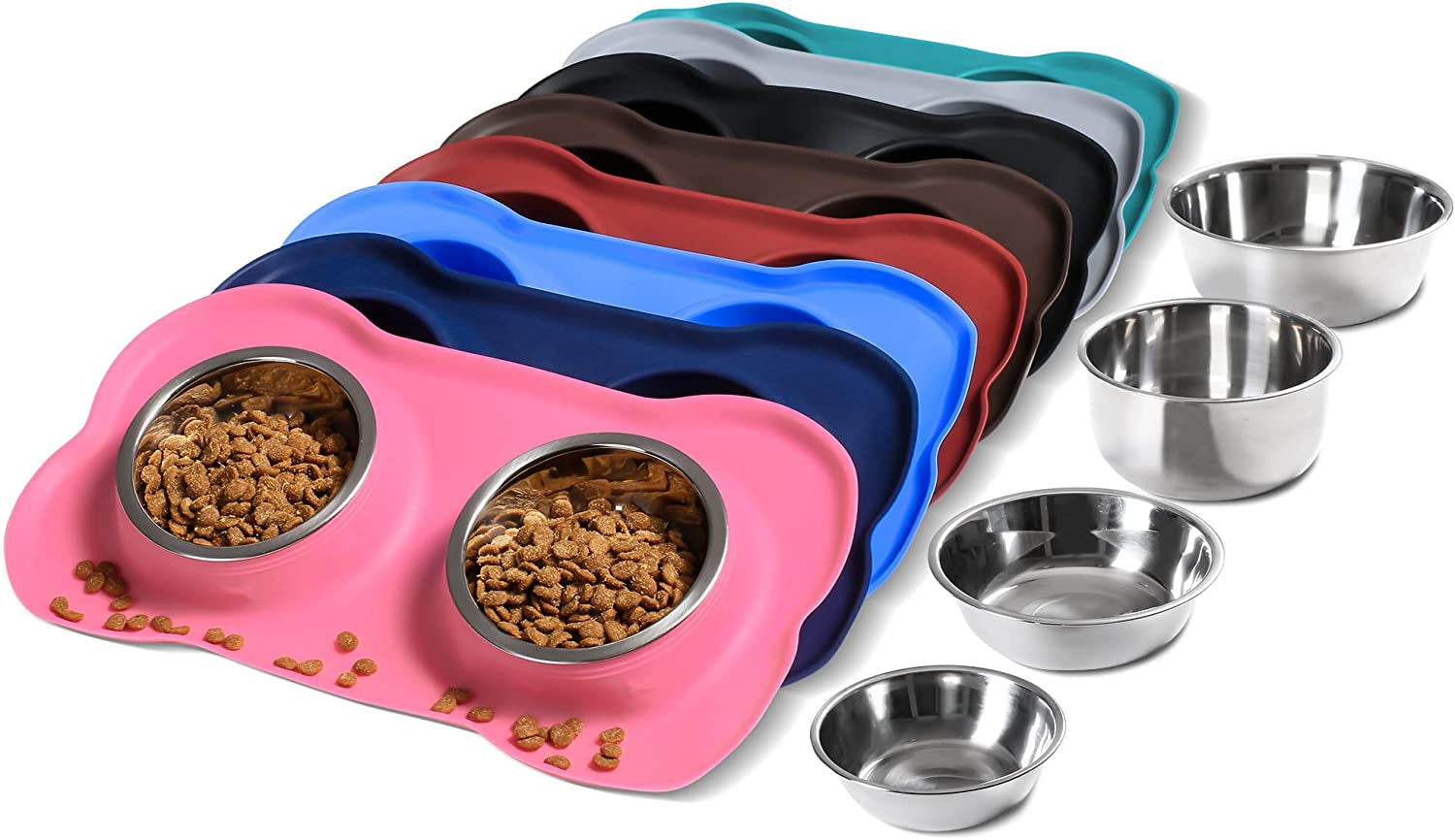 Hubulk Pet Dog Bowls 2 Stainless Steel Dog Bowl with No Spill Non-Skid Silicone Mat + Pet Food Scoop Water and Food Feeder Bowls for Feeding Small Medium Large Dogs Cats Puppies (Large, Green)