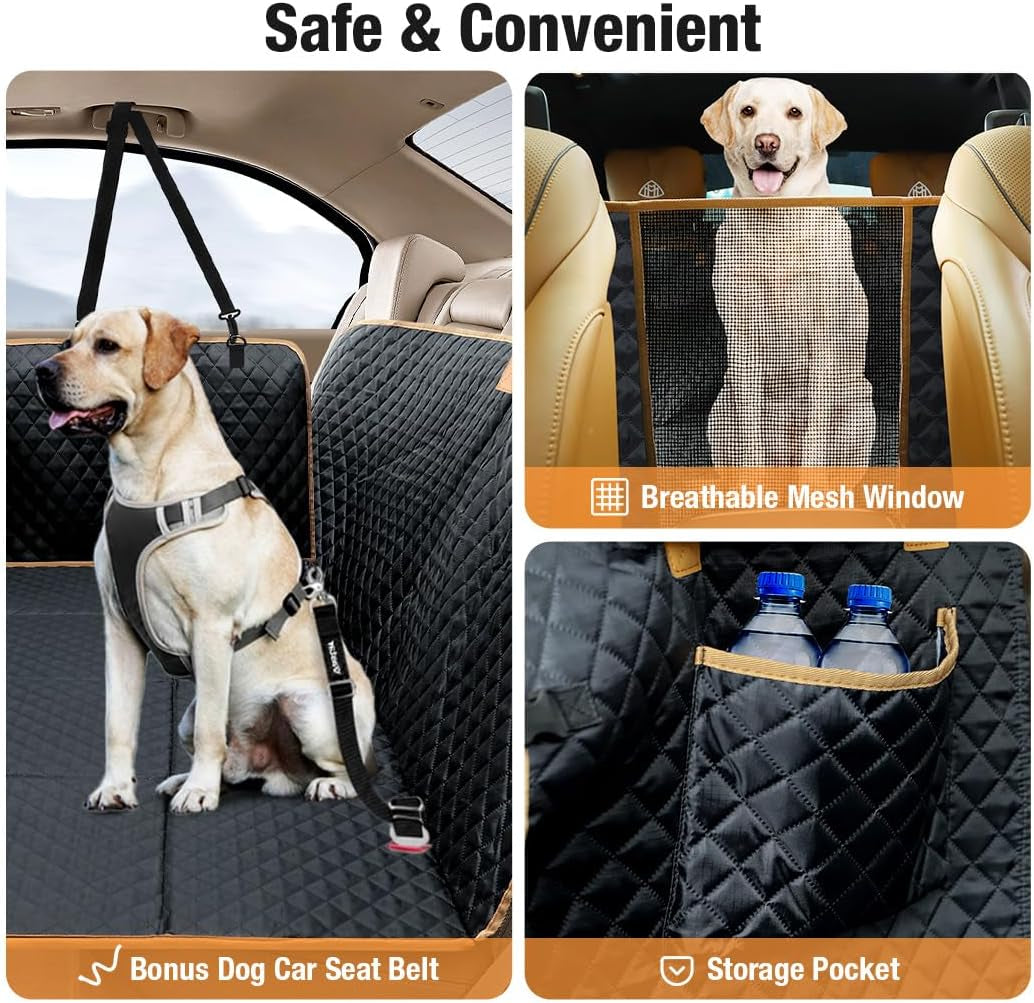 Dog Car Seat Cover for Back Seat, Larger Dog Car Bed Cover with Strong Bottom, Car Back Seat Extender for Dogs, Dog Hammock for Car SUV Truck, Black Footprint