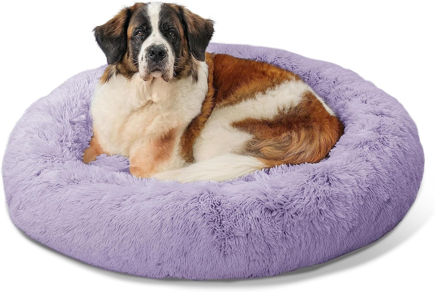 Best Friends by Sheri the Original Calming Donut Cat and Dog Bed in Shag Fur Lavendar, Extra Large 45"