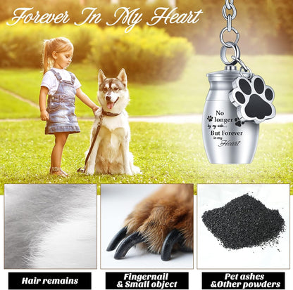 Batiyeer 4 Pack Pet Urns Keychain Pet Urns for Dogs Ashes Keepsake Stainless Steel Small Pet Urns for Dogs Cat Ashes with 4 Black Velvet Storage Bags, Pet Cremation Jewelry Paw Charm (Basic)