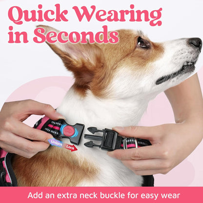 Rabbitgoo Dog Harness Medium Sized, No Pull Dog Vest Harness with 3 Buckles, Adjustable Soft Padded Pet Harness with Easy Control Handle and Reflective Strips, Pink, M