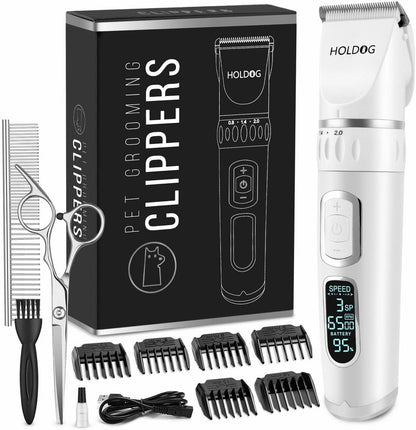 Dog Clippers Professional Heavy Duty Dog Grooming Clipper 3-Speed Low Noise High Power Rechargeable Cordless Pet Grooming Tools for Small & Large Dogs Cats Pets with Thick & Heavy Coats