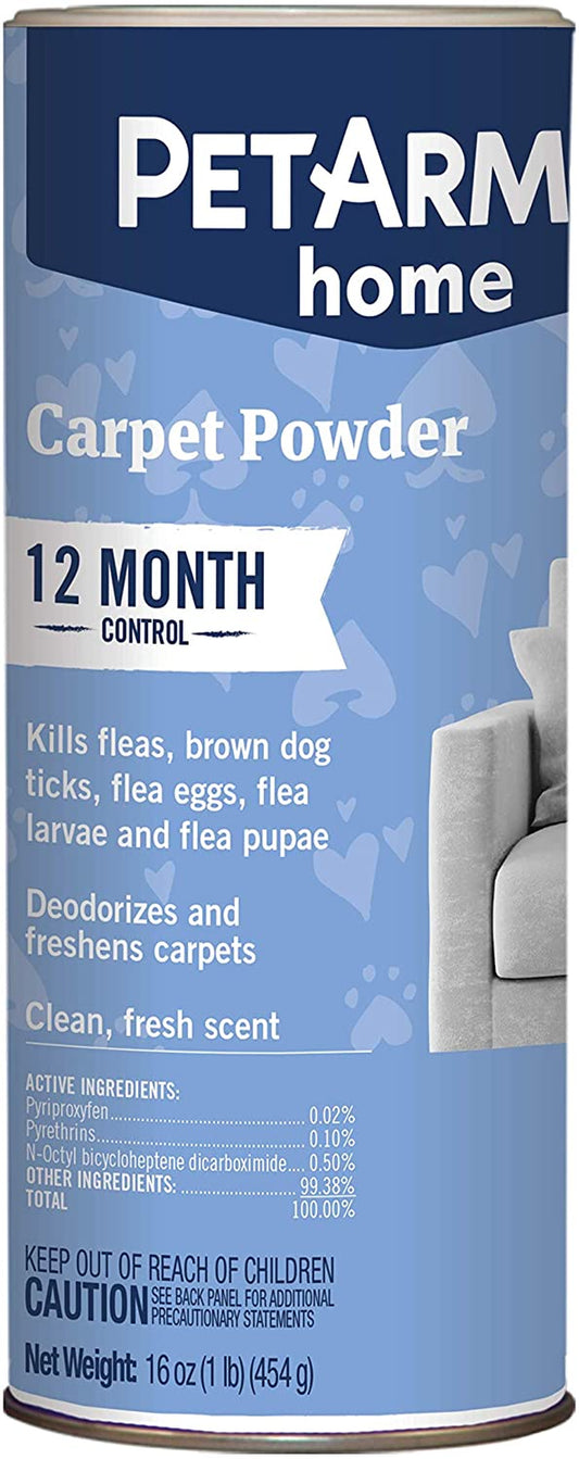 PETARMOR Home Carpet Powder for Fleas and Ticks, Protect Your Home from Fleas and Deodorizes Carpets, 16 Ounce