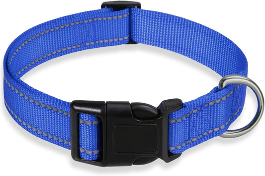 Reflective Dog Collar with Buckle Adjustable Safety Nylon Collars for Small Medium Large Dogs, Navy Blue L