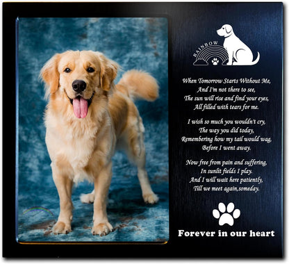 Rainbow Bridge Dog Memorial Gifts for Loss of Dog (Cat) - Pet Memorial Gifts for Dogs (Cats) - Pet Sympathy Cards - Dog (Cat) Memorial Picture Frame - 4X6 Inches Personalized Metal Photo Frame (RD)