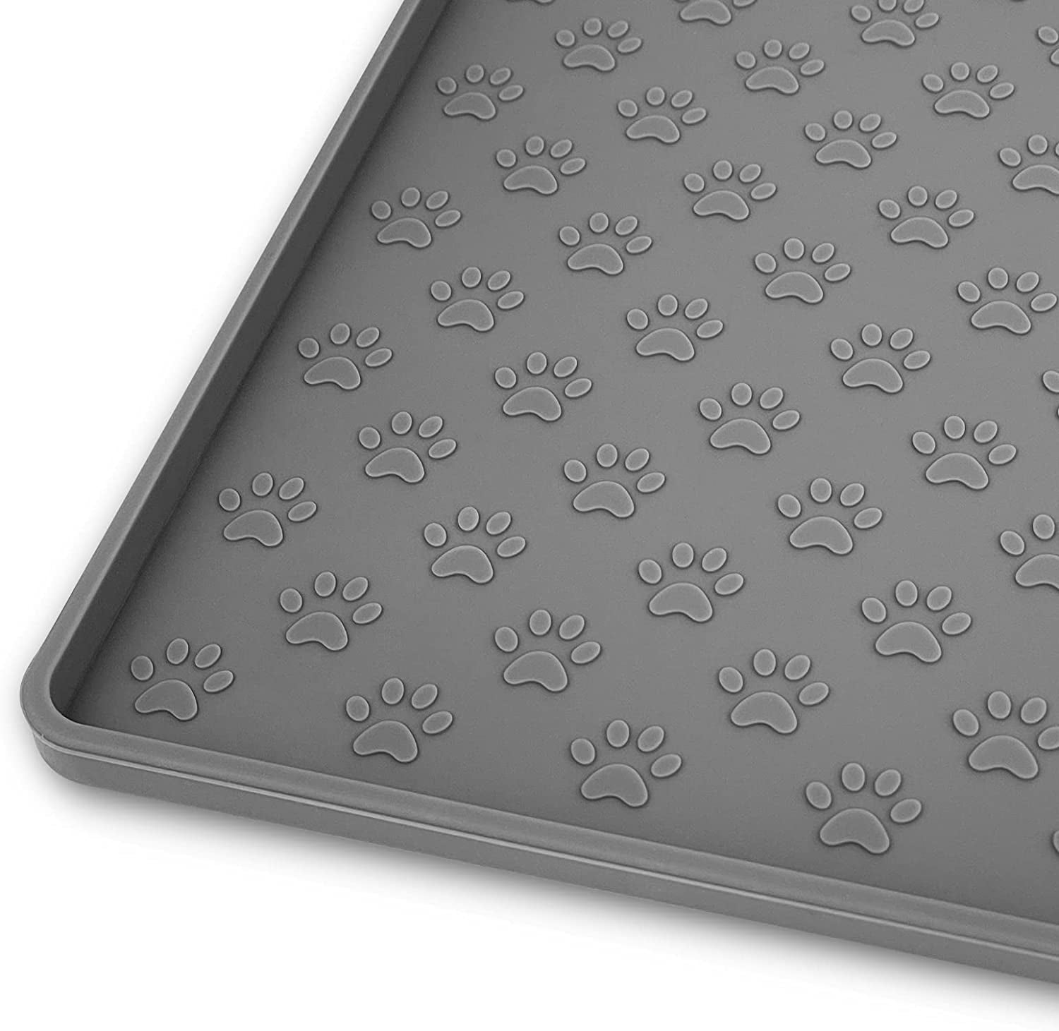 Ptlom Pet Placemat for Dog and Cat, Waterproof Silicone Pet Feeding Bowl Mats for Food and Water, Small Medium Large Dogs Mat Prevent Residues from Spilling to Floor, White, 18" 12"