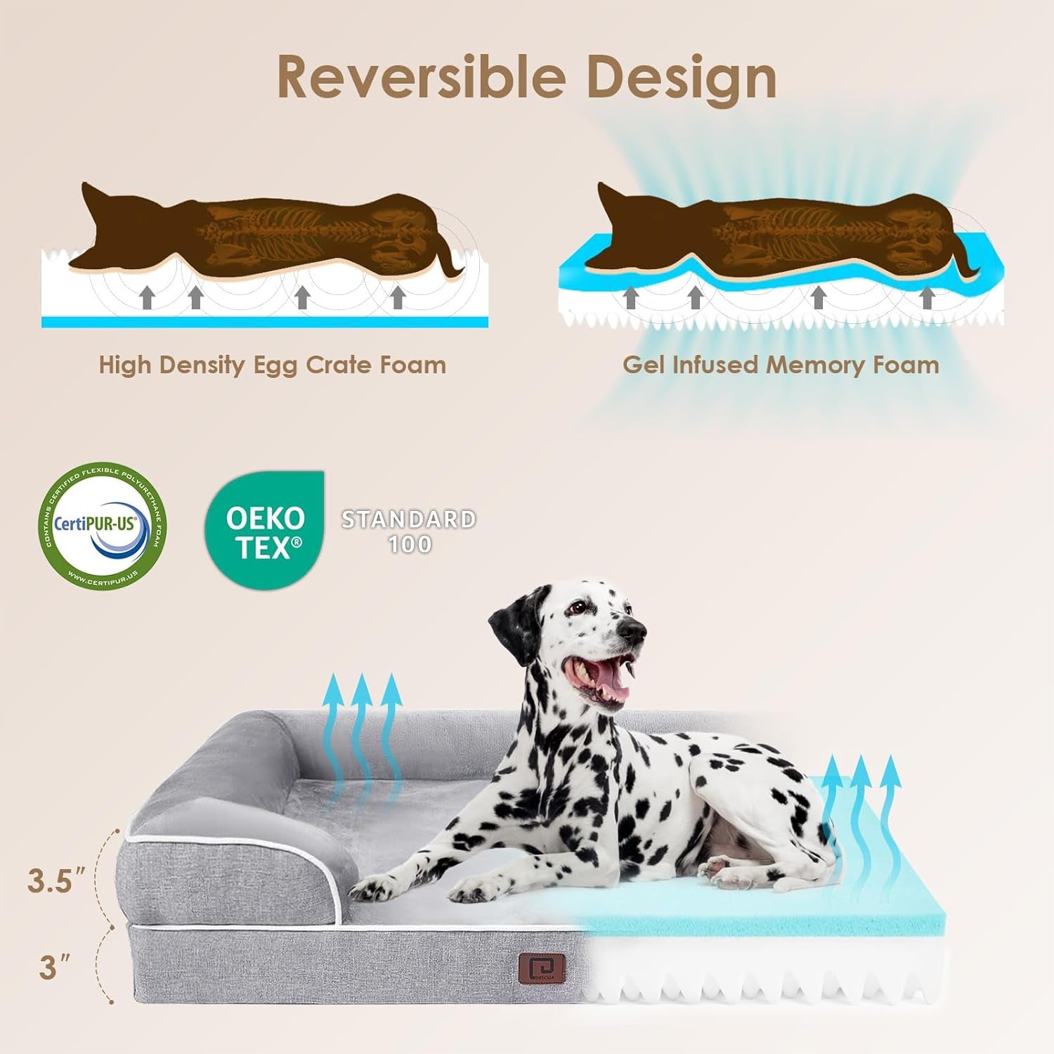 EHEYCIGA Orthopedic Dog Bed for Medium Dogs, Waterproof Memory Foam Medium Dog Beds with Sides, Non-Slip Bottom and Egg-Crate Foam Medium Dog Couch Bed with Washable Removable Cover, Beige