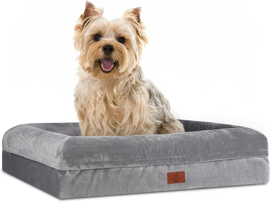 Small Dog Bed, Orthopedic Dog Bed with Waterproof Cover, Removable Memory Foam Bolster Dog Soft Sofa Bed with Nonskid Bottom, Pet Bed with Washable Cover