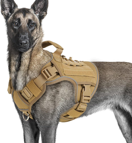 Tactical Dog Harness Vest with Handle for Large Medium Dogs No Pull Adjustable Reflective K9 Military Service Pet Harnesses for Walking Hiking Training (M)