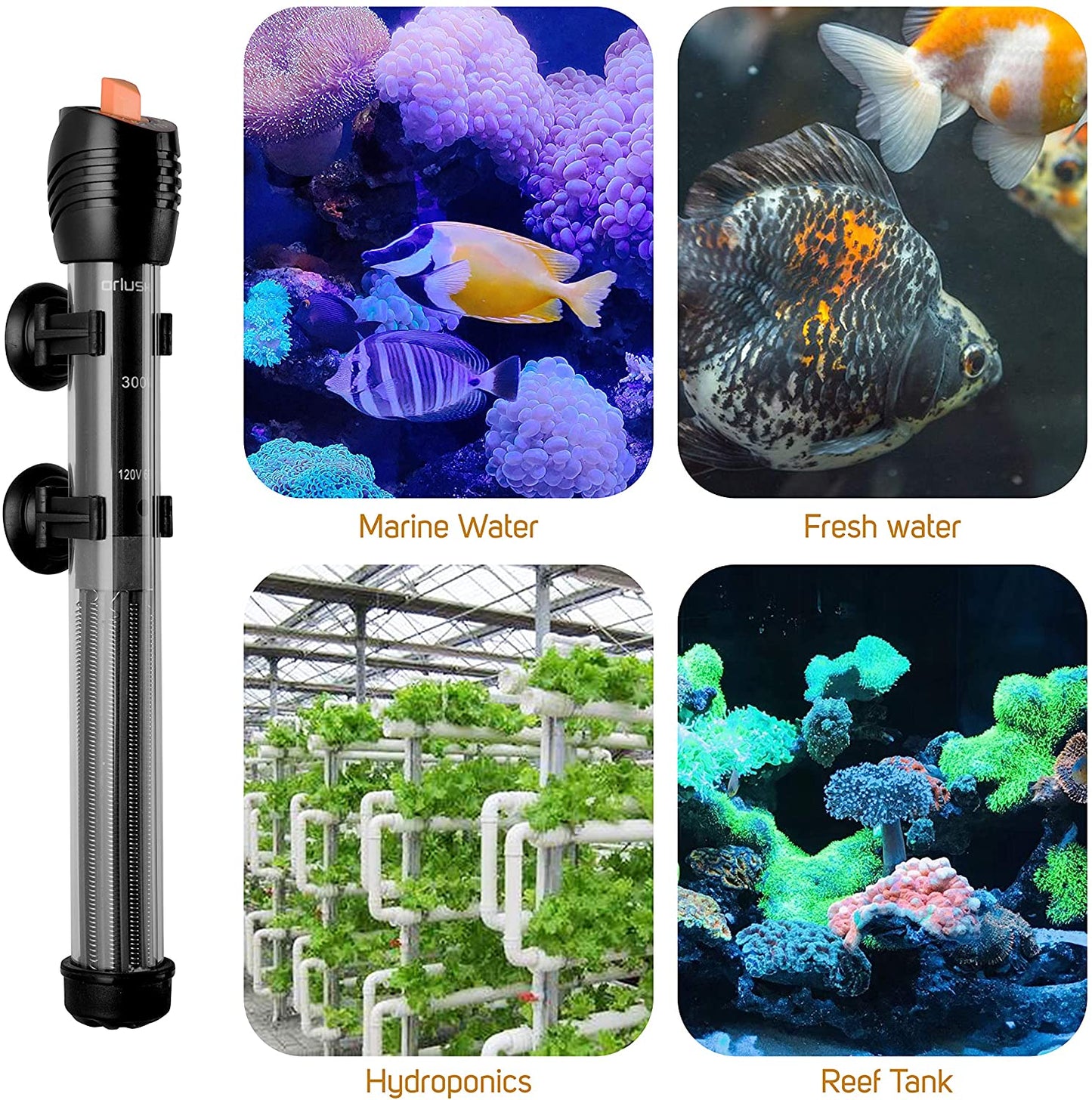 Orlushy Submersible Aquarium Heater,500W Fish Tahk Heater with Adjust Knob Thermostat 2 Suction Cups and Free Thermometer Suitable for Marine Saltwater and Freshwater (500W)