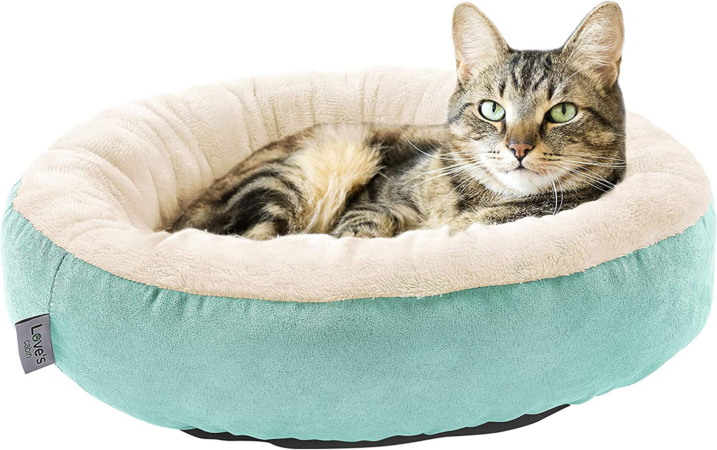 Love'S Cabin round Donut Cat and Dog Cushion Bed, 20In Pet Bed for Cats or Small Dogs, Anti-Slip & Water-Resistant Bottom, Super Soft Durable Fabric Pet Beds, Washable Luxury Cat & Dog Bed Blue