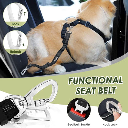 Slowton Dog Seat Belt Harness for Car, Dog Car Harness Adjustable Mesh Breathable & Dog Seatbelt Safety Tether with Elastic Bungee for Small Medium Large Pets(Lime, Double Clip, XXS)