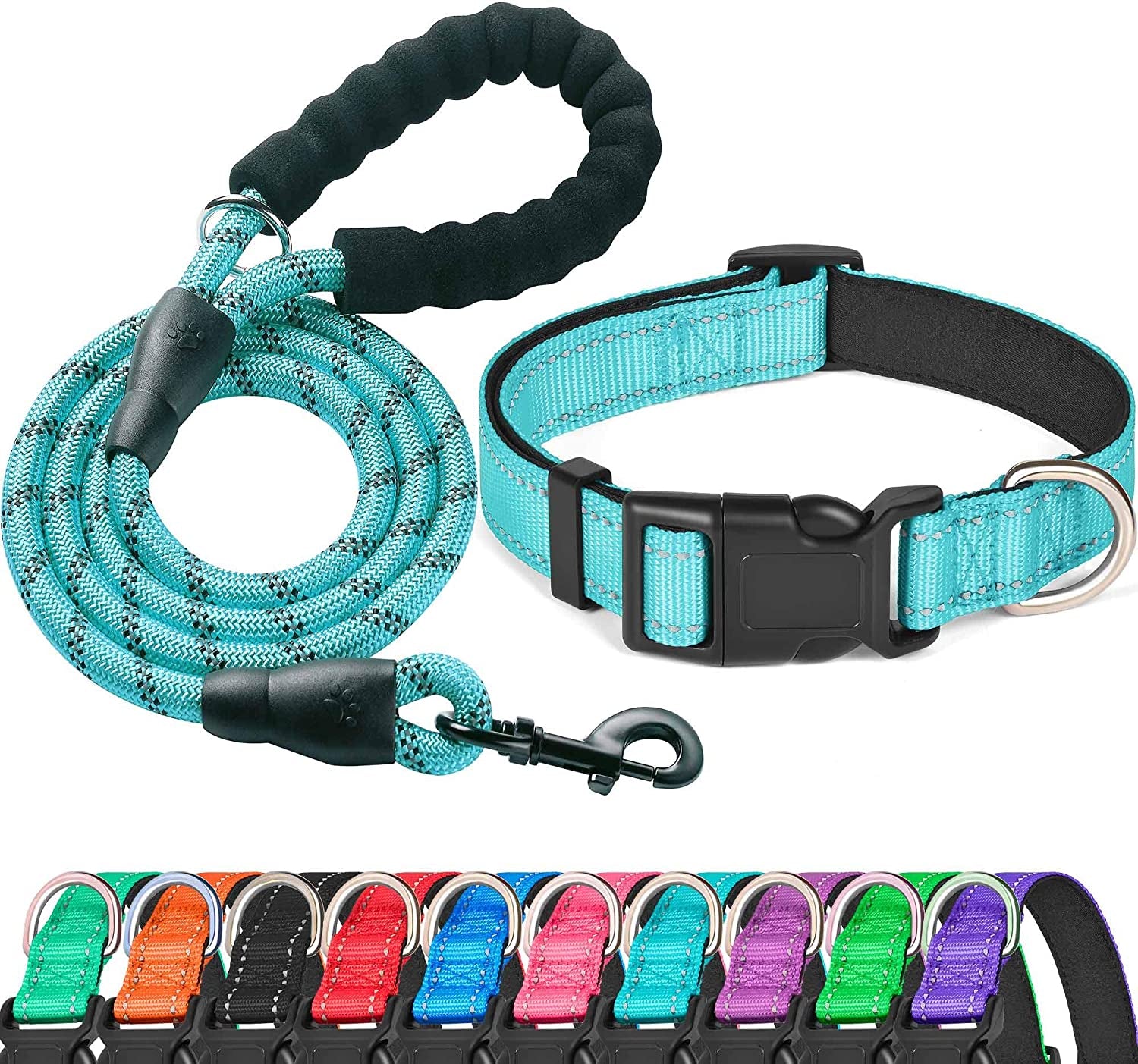 Reflective Dog Collar Padded with Soft Neoprene Breathable Adjustable Nylon Dog Collars for Small Medium Large Dogs (X-Small (Pack of 1), Vanilla Plaid Collar+Leash)