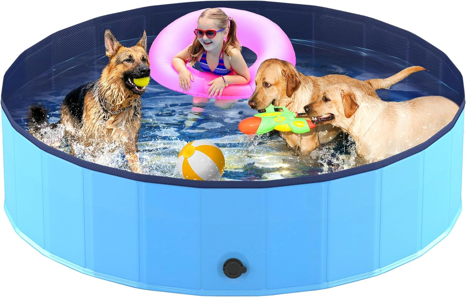 Niubya Foldable Dog Pool, Collapsible Hard Plastic Dog Swimming Pool, Portable Bath Tub for Pets Dogs and Cats, Pet Wading Pool for Indoor and Outdoor, 32 X 8 Inches